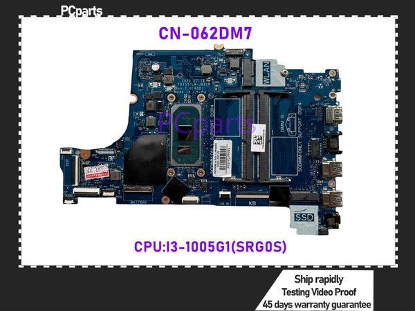 PCparts Refurbished CN-062DM7 For Dell Inspiron 5493 5593 Vostro 3491 3591 Laptop Motherboard FD155 LA-J081P I3-1005G1 CPU