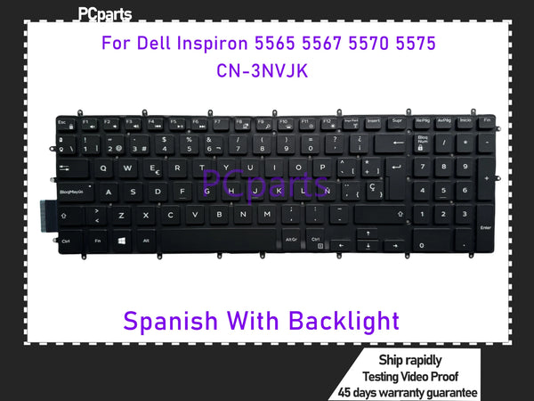 PCparts Spanish CN-3NVJK For Dell Inspiron 5565 5567 5570 5575 5587 5765 5767 Laptop Keyboard With Backlit and Fingerpoint KB