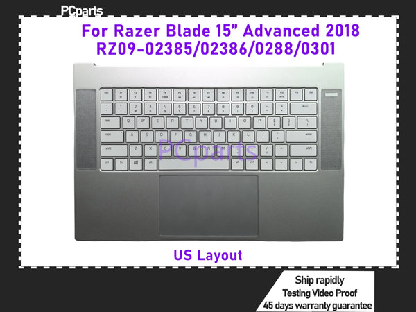 PCparts US Keyboard For Razer Blade 15 Advanced RZ09-02385/02386/0288/0301 C-Cover KB Plamrest Touchpad Keyboard Assembly