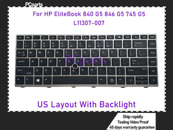 PCparts US Layout L14378-001 L11307-001 For HP EliteBook 840 G5 846 G5 745 G5 Laptop Keyboard With Backlit and Fingerpoint KB
