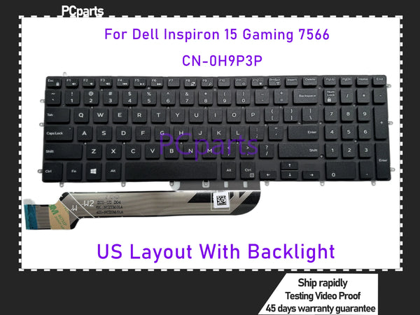 PCparts US Layout Refurbished CN-0H9P3P For Dell Inspiron 15 Gaming 7566 Laptop Keyboard With Backlit and Fingerpoint KB