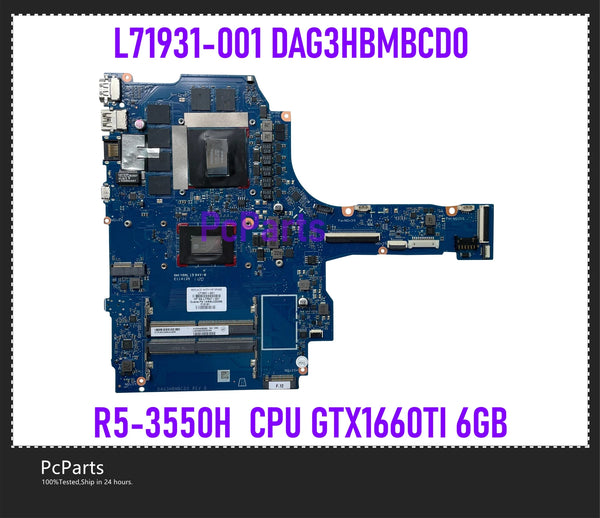 PcParts L71931-001 For HP Pavilion Gaming 15-EC Laptop Motherboard DAG3HBMBCD0 AMD R5-3550H GTX1660TI 6GB DDR4 100% Tested