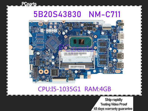 PcParts Refurbished For Lenovo S145-15IIL V15-IIL Laptop Motherboard I5-1035G1 4G RAM NM-C711 5B20S43830 5B20S43833 MB 100%