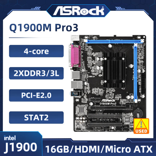 ASRock Q1900M Pro3 Motherboard Intel Quad Core Processor J1900  DDR3 16GB 1333/1066 non-ECC HDMI D-Sub Micro ATX Good Condition Fully Tested Free Shipping
