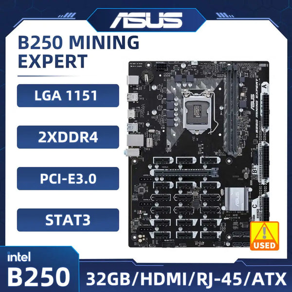 Asus B250 MINING EXPERT Mining Rig BTC ETH Mining Motherboard LGA 1151 Intel B250 DDR4 32GB support i3-6100 7300 7100 6500  CPU Good Condition Fully Tested Free Shipping