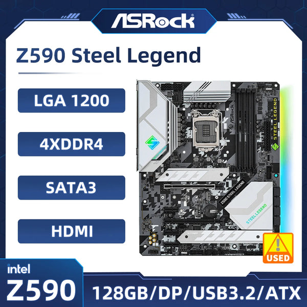 ASRock Z590 Motherboard Z590 Steel Legend Motherboard LGA1200 support11700F 11400F 10900 10500 10300 10850 cpu DDR4 128G Good Condition Fully Tested Free Shipping