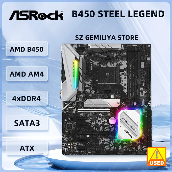 ASROCK B450 Motherboard B450 Steel Legend Socket AM4 DDR4 64GB support 5900 5600 1400  4700 4300 3500 5500 cpu M.2  ATX Good Condition Fully Tested Free Shipping