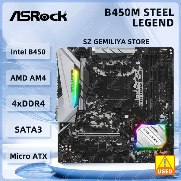 ASRock B450M STEEL LEGEND Motherboard AMD B450 AM4 DDR4 3200+(OC) 64GB support 5600 1600 4700G 4300 3900 5500 CPU HDMI DP ATX Good Condition Fully Tested Free Shipping