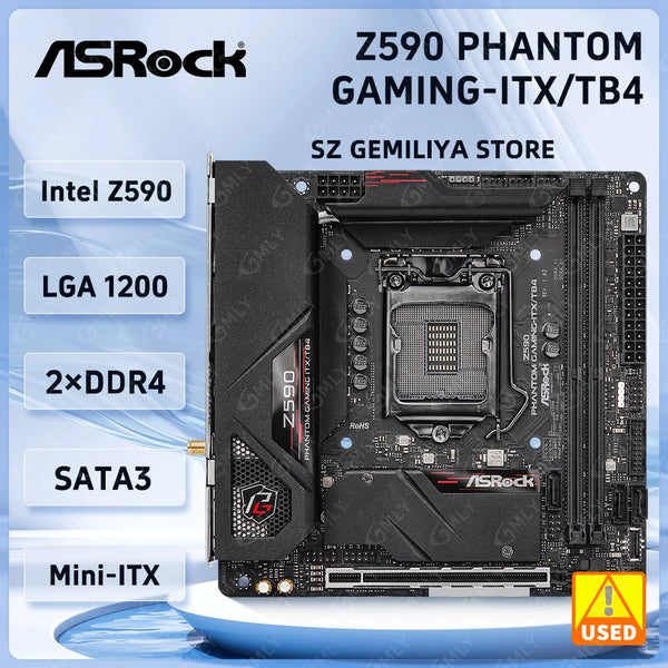 ASRock Z590 Motherboard Mini-ITX  Z590 PHANTOM GAMING-ITX/TB4 Motherboard LGA1200 DDR4 64GB support 11900 11500  10700 10100 cpu Good Condition Fully Tested Free Shipping