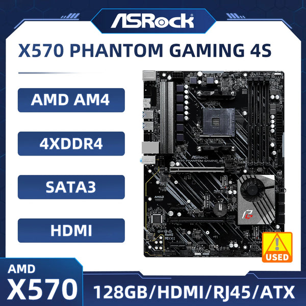 X570 Motherboard ASROCK X570 PHANTOM GAMING 4S AM4 4×DDR4 128GB PCI-E 4.0 ATX For Ryzen 5600 4600G PRO 2700 3400G cpu Good Condition Fully Tested Free Shipping