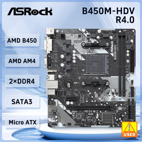 ASROCK B450 B450M Motherboard B450M-HDV R4.0 AM4 support Ryzen 5 5600 1200 5300G 5900 5700 cpu DDR4 16GB Ultra M.2 Micro ATX Good Condition Fully Tested Free Shipping