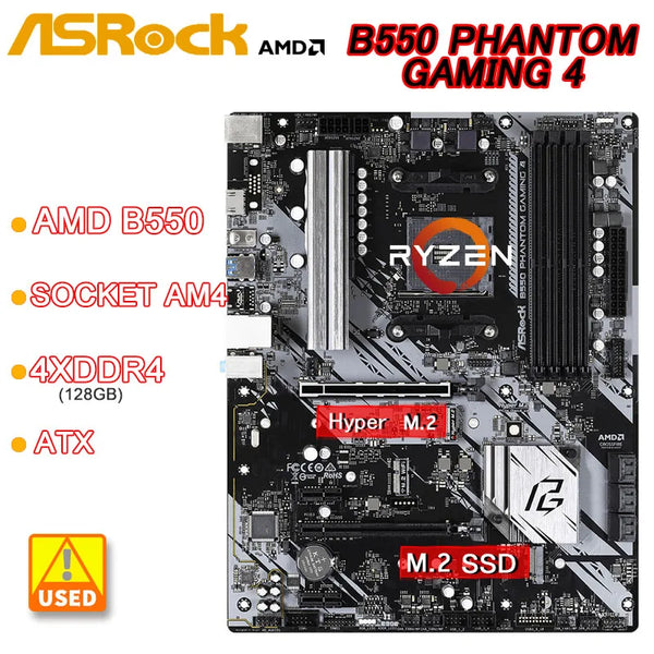 AMD B550 ASROCK B550 PHANTOM GAMING 4 Motherboard AM4 DDR4 128GB support Ryzen 5 5500 7 5700X PRO 3200G cpu NVMe SSD M.2 ATX Good Condition Fully Tested Free Shipping