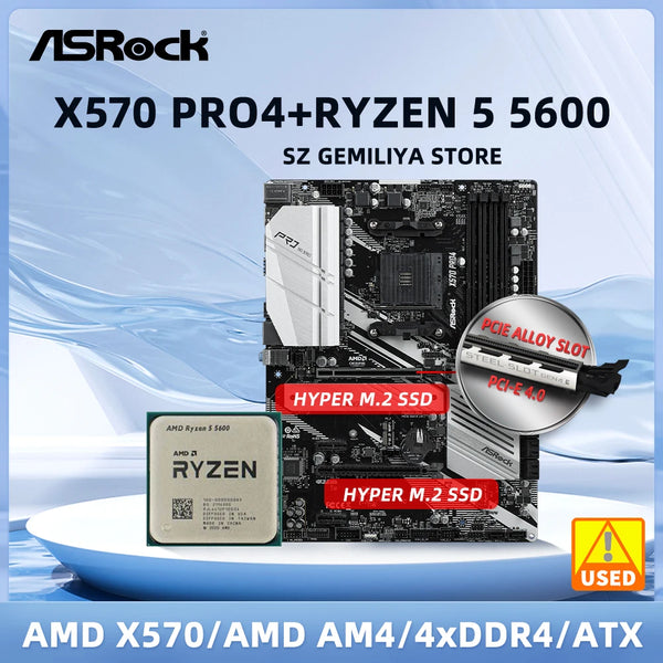 ASROCK X570 Pro4 Motherboard+ Ryzen 5 5600 cpu AMD X570 2 xPCIe 4.0 AM4 Socket 2x Hyper M.2 DDR4 128GB ATX X570 Motherboard kit Good Condition Fully Tested Free Shipping