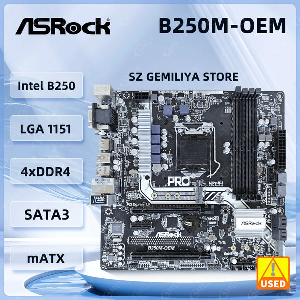 ASRock B250M-OEM Motherboard Intel B250 LGA 1151 support 6700 6400 7100 6300 G3930 7700 7500 cpu DDR4 64GB M.2 Micro ATX Good Condition Fully Tested Free Shipping