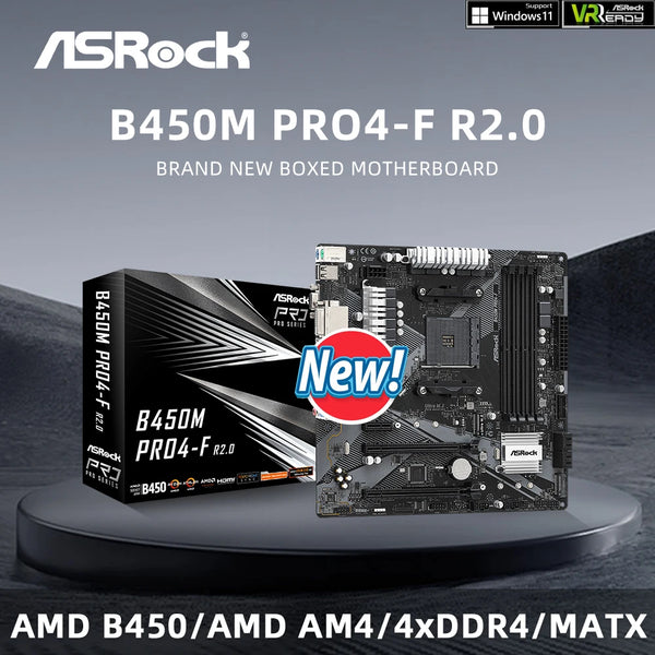 StoneTaskin Original For ASROCK Brand New B450M PRO4-F R2.0 Motherboard Support 5950X 5800X3D 5700X 5600X 5600G 1700X 2700X CPU AM4 4xDDR4 mATX Mainboard Fully Tested Free Shipping