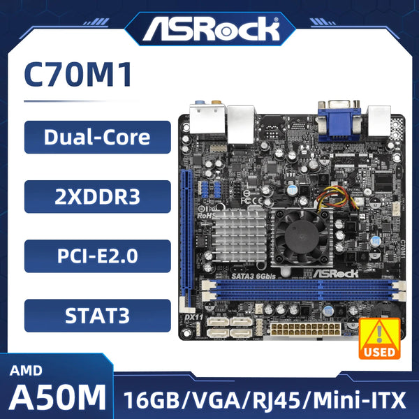 ASROCK C70M1 Mini-ITX Motherboard  AMD Dual-Core Ontario C-70 APU DDR3 1333 16GB USB 2.0 Integrated AMD Radeon HD 7290 Graphics Good Condition Fully Tested Free Shipping