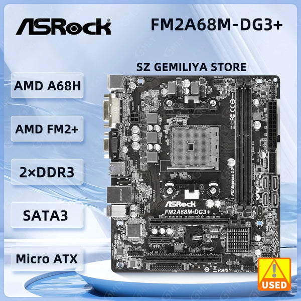 ASRock FM2A68M-DG3+ Motherboard Socket FM2+ AMD A68H DDR3 32GB Micro ATX PCIe 3.0 Support A10 785 A8 750 A10 786 A8 550 X4 760 Good Condition Fully Tested Free Shipping