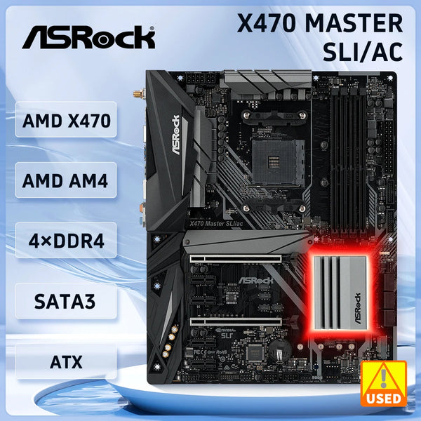 X470 Motherboard ASRock X470 MASTER SLI/AC AMD AM4 4xDDR4 64GB USB 3.1 HDMI M.2 SATA3 USB 3.1 For 5000 and 5000 G-Series cpu Good Condition Fully Tested Free Shipping