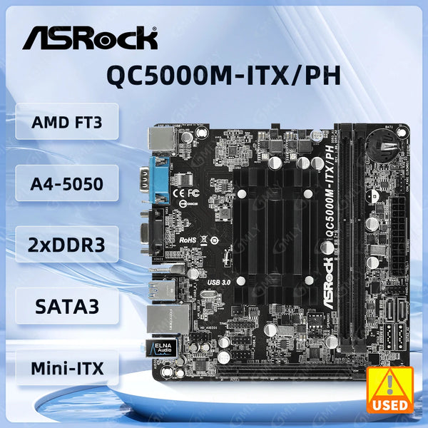 StoneTaskin For ASRock QC5000M-ITX/PH Motherboard  AMD FT3 Kabini A4-5000 Quad-Core APU DDR3 16GB SATA 3 HDMI USB 3.1 Mini-ITX Motherboard  Fully Tested Free Shipping