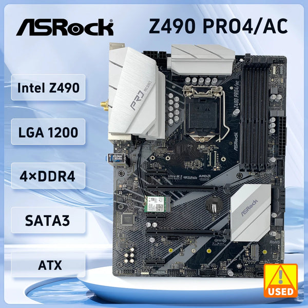 Asrock Z490 PRO4/AC Motherboard Intel Z490 Motherboard, LGA 1200 Support i5-10400F i7-10700F i3-10320 i9-10900K cpu ATX 6 SATA3 Good Condition Fully Tested Free Shipping