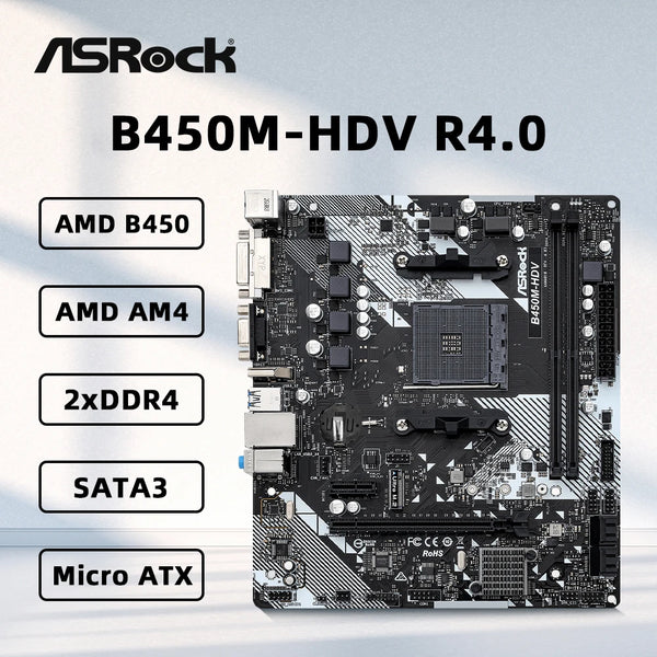 StoneTaskin Original For ASROCK B450M-HDV R4.0 Motherboard Support 5800X3D 5700X 5600X 5600G 1700X 2700X CPU 2xDDR4 M.2 HDMI mATX AMD AM4 Mainboard Fully Tested Free Shipping
