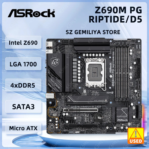 ASRock Z690M PG RIPTIDE/D5 Motherboard LGA1700 Intel Z690 DDR5  NVMe SSD M.2 Micro ATX support 14700 14400 13700 12900 cpu Good Condition Fully Tested Free Shipping