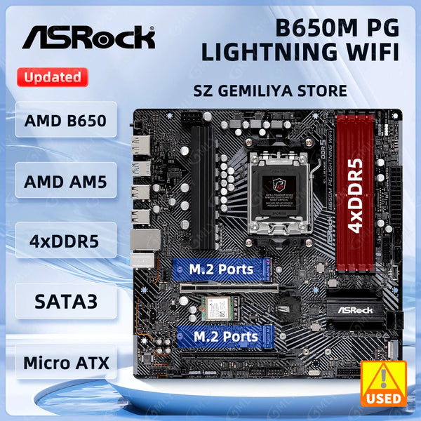 ASROCK AMD B650 Motherboard B650M PG Lightning WiFi M.2 PCIe 4.0 DDR5 256GB support Ryzen 7 8700 Ryzen5 7600 Ryzen 7 Pro 7745 Good Condition Fully Tested Free Shipping