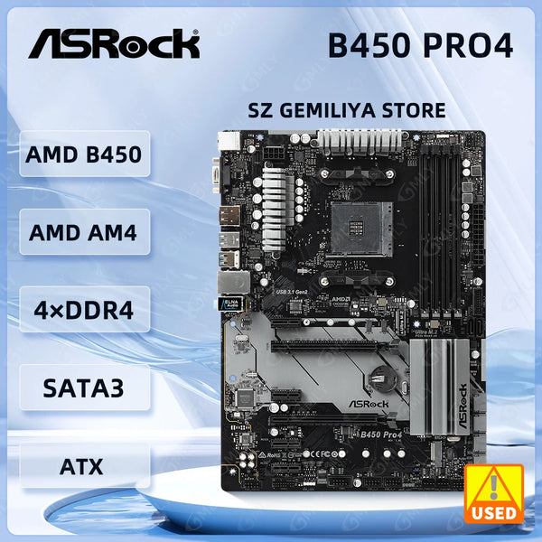 ASRock B450 Motherboard B450 PRO4 Motherboard Supports Ryzen 5600G 5700 5800X 1600 4300 3000 320GE CPU AM4 DDR4 128G ATX Good Condition Fully Tested Free Shipping