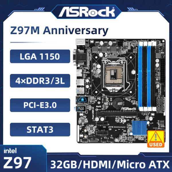 StoneTaskin Z97 Motherboard ASRock Z97M Anniversary LGA 1150 Motherboard DDR3 32GB USB 3.1 Micro ATX Supports 5th Gen Intel Core i5-4570 cpu High Quality Fully Tested Free Shipping