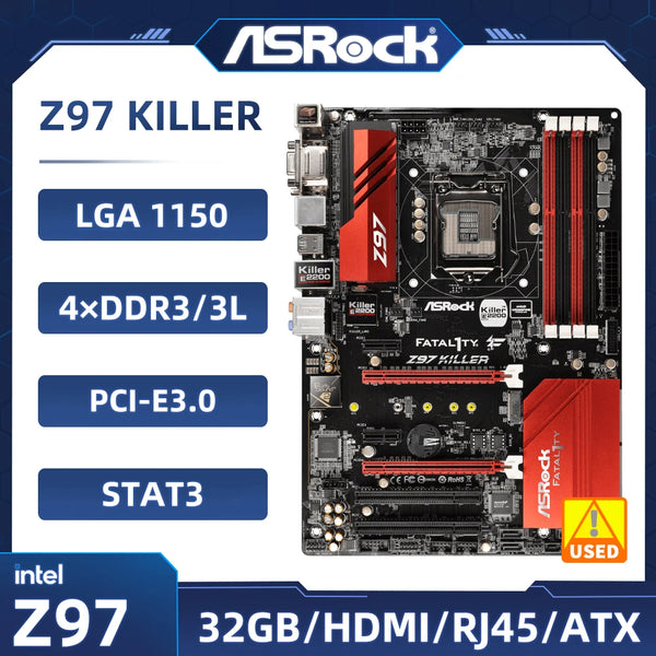 ASRock Fatal1ty Z97 Killer Motherboard LGA 1150 Intel Z97 DDR3 32GB PCI-E 3.0 M.2 USB3.0 support 5th gen Intel Core i7-4790 cpu Good Condition Fully Tested Free Shipping