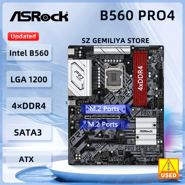ASROCK B560 Pro4 Motherboards Intel B560  LGA 1200 DDR4 128GB  2xM.2 PCIe 4.0 support Core i5-11400F i3-10100F i9-11900T i5-1160 Good Condition Fully Tested Free Shipping