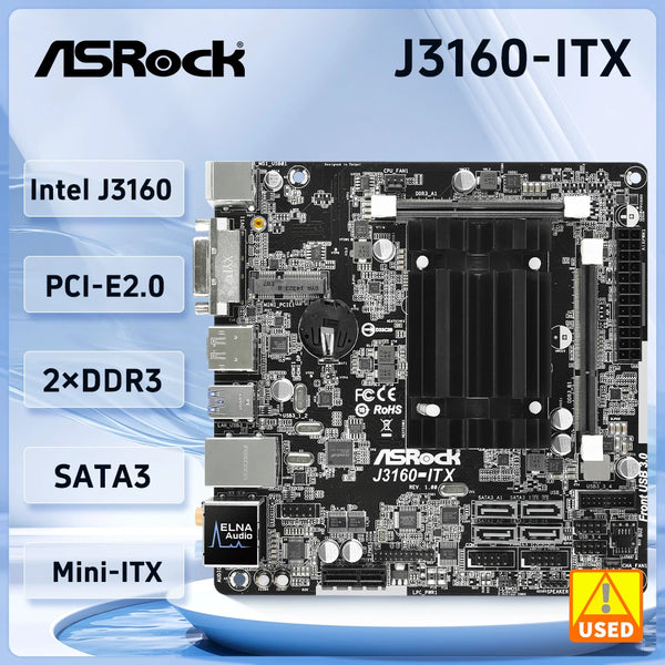 ASRock J3160-ITX Mini-ITX motherboard  Intel Quad-Core cpu J3160 2xDDR3  16GB USB 3.1 PCIe 2.0 HDMI DVI-D 4xSATA3 Good Condition Fully Tested Free Shipping