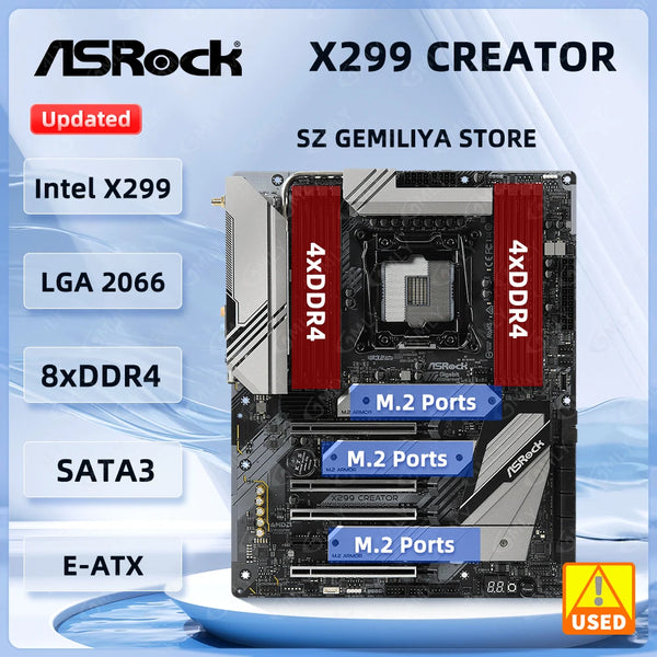 ASROCK X299 Motherboard X299 CREATOR Motherboard LGA 2066 3xUltra M.2 DDR4 256GB support i9-10900 9900X i9-7900 i7-7800 cpu ATX Good Condition Fully Tested Free Shipping