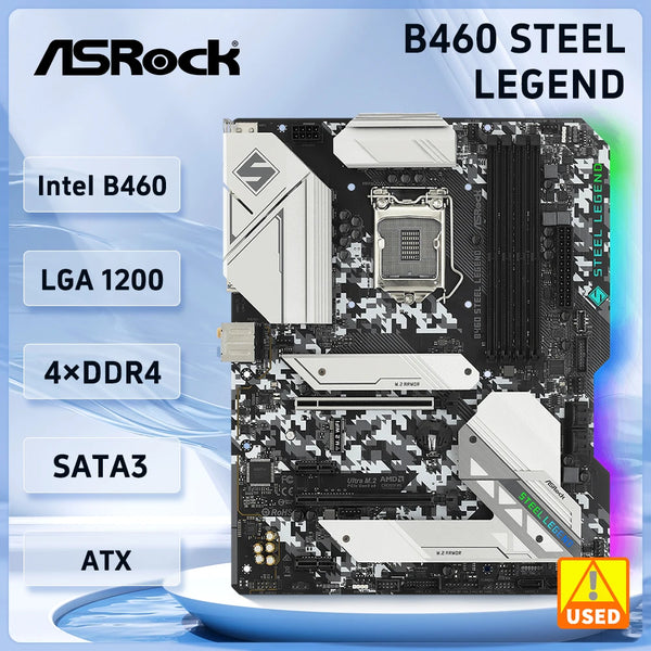 ASRock B460 STEEL LEGEND Motherboard LGA 1200 B460 support i7-10700F 10400F 10100F cpu DDR4 128GB SATA 6Gb/s M.2 Micro ATX Good Condition Fully Tested Free Shipping