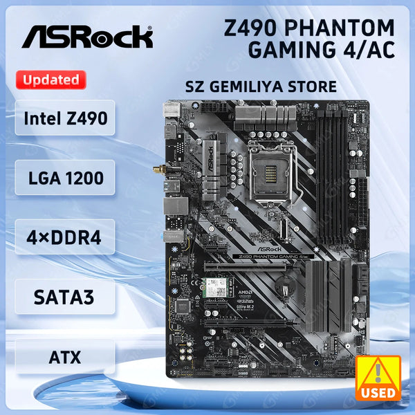 ASRock Z490 Phantom Gaming 4/ac Motherboard Intel Z490 LGA 1200 DDR4 128GB M.2 support i9-10900F 10600 10100F 10105F cpu ATX Good Condition Fully Tested Free Shipping