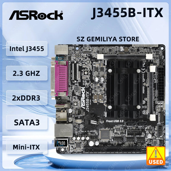 ASROCK J3455b-ITX Mini-ITX Motherboard Intel Quad-Core cpu J3455 DDR3 16GB  Integrated Intel HD Graphics 500 USB 3.1 Good Condition Fully Tested Free Shipping