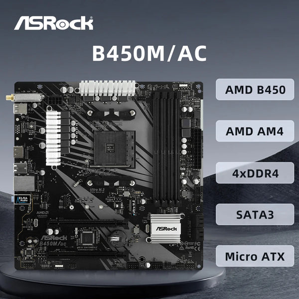 StoneTaskin Original For ASROCK B450M/AC Motherboard Supports 5800X3D 5700X 5600X 5600G 1700X 2700X CPU AM4 4xDDR4 M.2 NVME HDMI mATX Mainboard Fully Tested Free Shipping