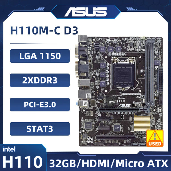 ASUS H110M-C D3 Motherboard LGA 1151 intel H110 DDR3 16G support Core i3-6100 6500 6600 7600 7700 7400 cpu Micro ATX Good Condition Fully Tested Free Shipping