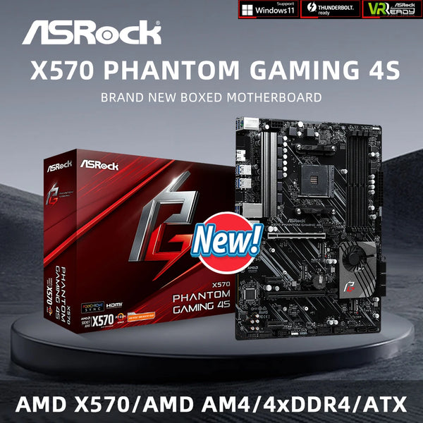 StoneTaskin Original For ASRock Brand New X570 Phantom Gaming 4S Motherboard Support 5500 5600 5700X 5800X3D CPU DDR4 M.2 NVME HDMI PCIe 4.0 X570 ATX AM4 Fully Tested Free Shipping