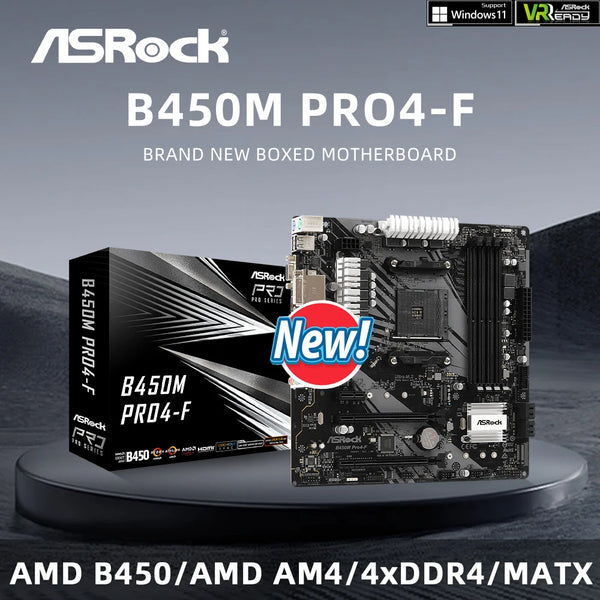 StoneTaskin Original For ASROCK Brand New B450M Pro4-F Motherboard Support 5950X 5800X3D 5700X 5600X 5600G 1700X 2700X CPU 4xDDR4 mATX AM4 HDMI Mainboard Fully Tested Free Shipping