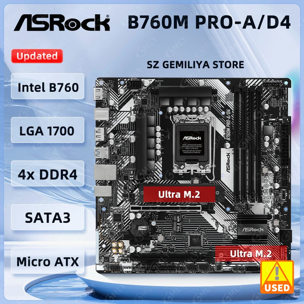 ASROCK B760M Pro-A/D4 Motherboard Intel B760 Motherboard LGA 1700 DDR4 128GB Hyper M.2 support i9-14900 i5-14500 cpu used Good Condition Fully Tested Free Shipping