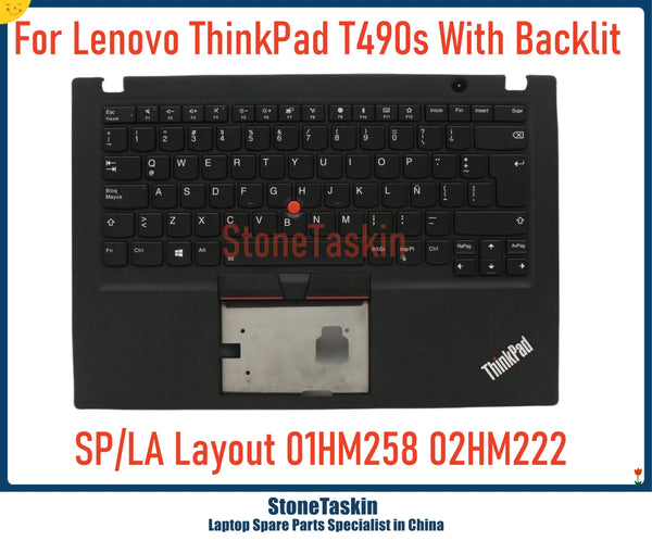 StoneTaskin 02HM222 02HM258 For Lenovo Thinkpad T490s Laptop Keyboard C Cover Plamrest LA/SP Spanish Layout W Backlit KBD Black