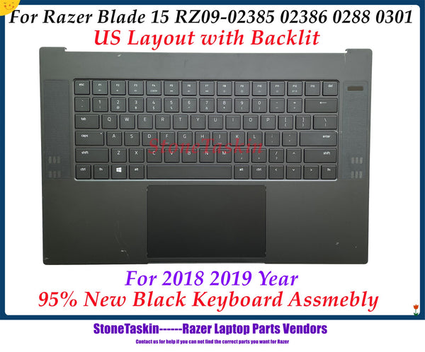 StoneTaskin 95% New US backlit laptop keyboard For Razer Blade 15 RZ09-02385 02386 0288 0301 Plamrest Touchpad Power-on Board