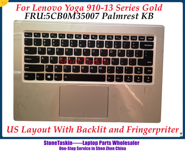 StoneTaskin New 5CB0M35007 for Lenovo YOGA 910-13ISK 910-13IKB laptop keyboard KB Plamrest upper case Gold US Layout backlit