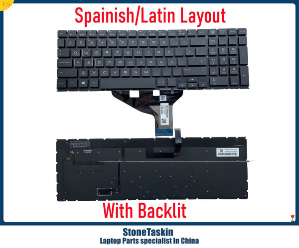 StoneTaskin Spainish Layout Keyboard for HP Omen 15-DC 15-DH TPN-C144 Q211 C143 Gaming Laptop KB White letters Backlit Latin SP