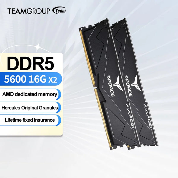 TEAMGROUP T-Force Vulcan Alpha DDR5 Ram 32GB Kit (2x16GB) 5600MHz CL40 Desktop Memory Module Ram (Black) AMD Optimized Memory Brand New Original