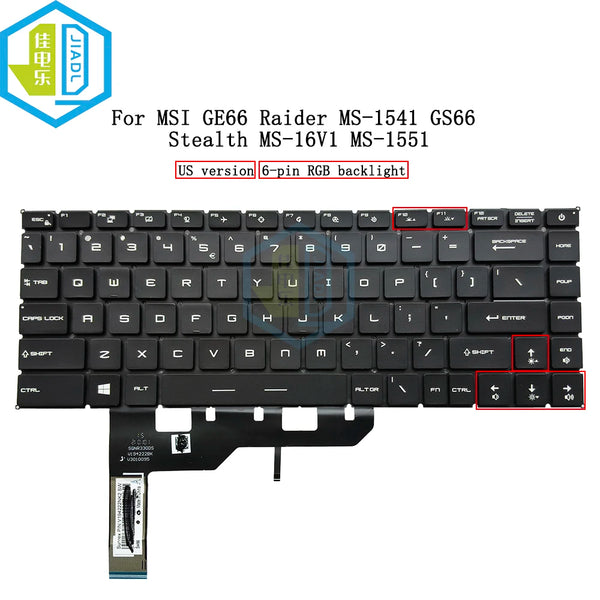 US English Laptop RGB Backlit Keyboards For MSI GP66 Stealth GS66 MSI GE66 Raider MS-1541 GS66 Stealth MS-16V1 MS-1551 Fast Free Shipping