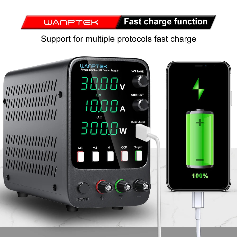 StoneTaskin Wanptek Adjustable DC Power Supply 30V 10A Lab Programmabl