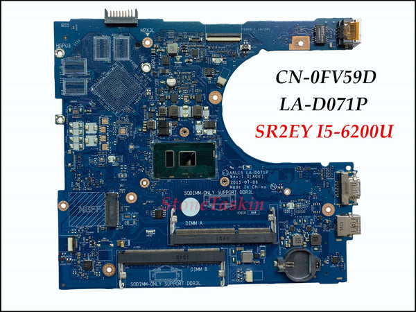 StoneTaskin Wholesale AAL15 LA-D071P For Dell Insprion 5559 Laptop Motherboard CN-088XGN 88XGN SR2EU I3-6100U DDR3L 100% Tested