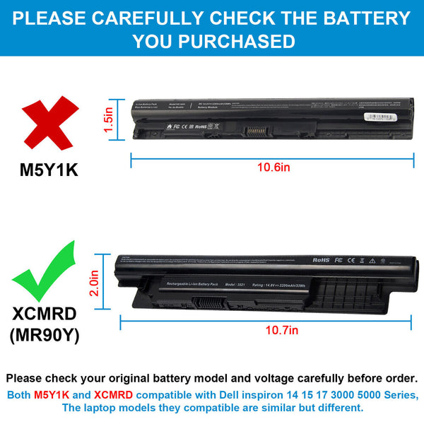 StoneTaskin XCMRD Battery 14.8V For Dell Inspiron 15 3000 3521 3537 3542 3543,15R-5537 3541 Laptop Notebook BT Batteries